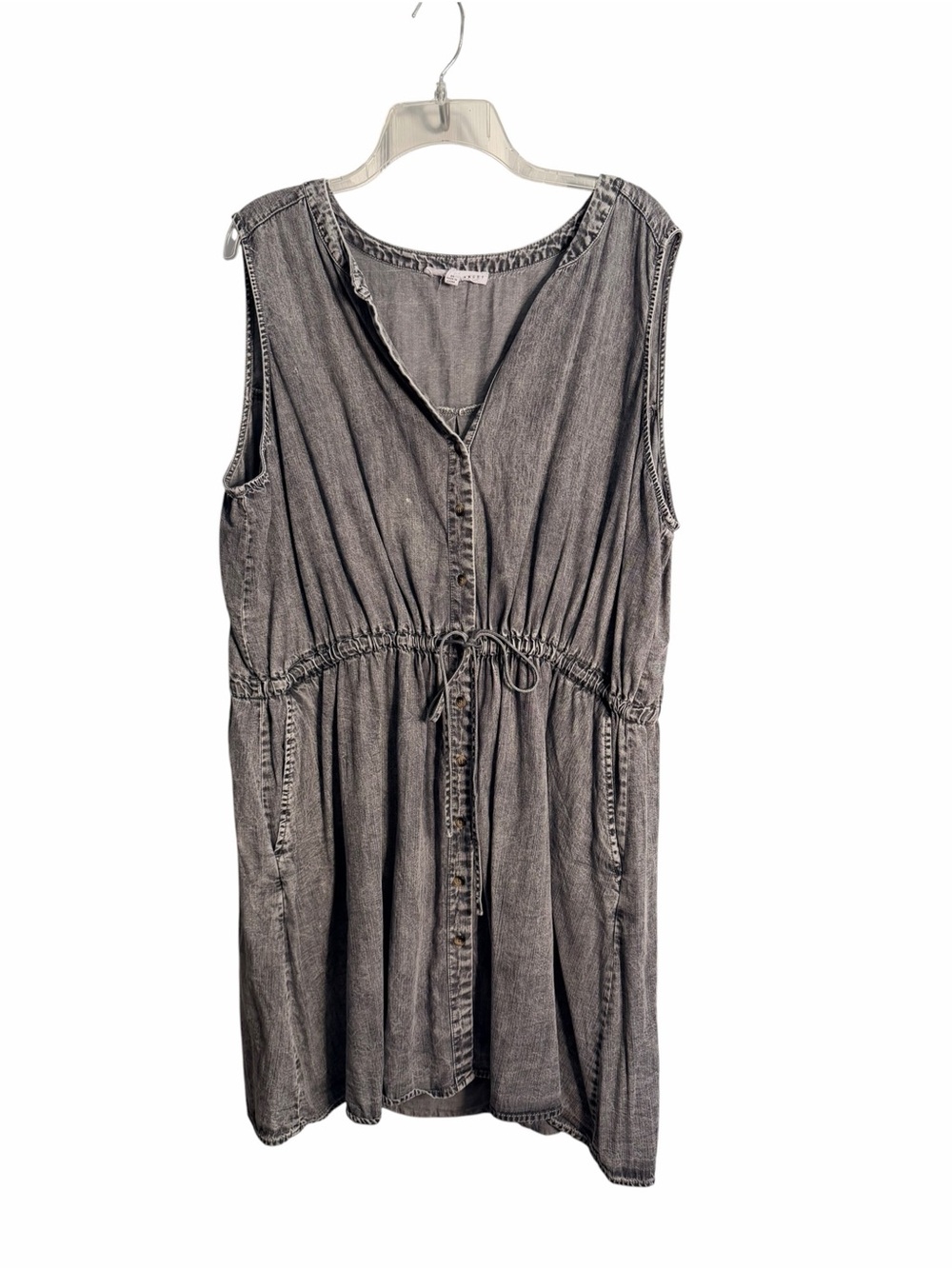 Sleeveless Washed Gray Drawstring Dress